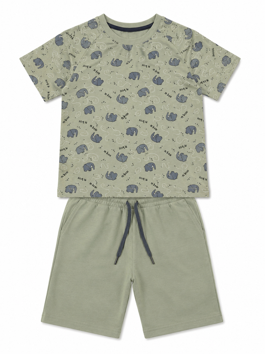 Boys Elephant Print Shorts Set