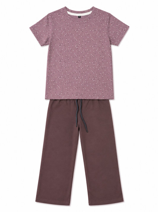 Girls Purple Dotted Pajama Set