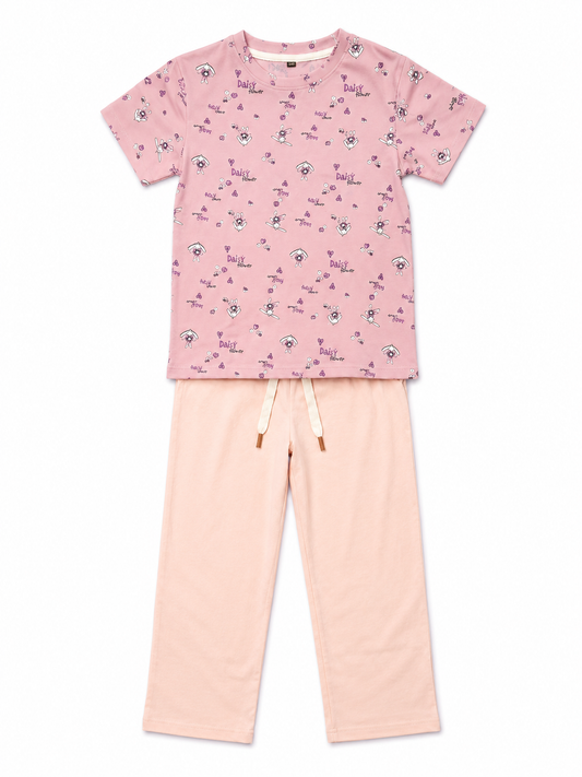 Girls Pink Printed Pajama Set