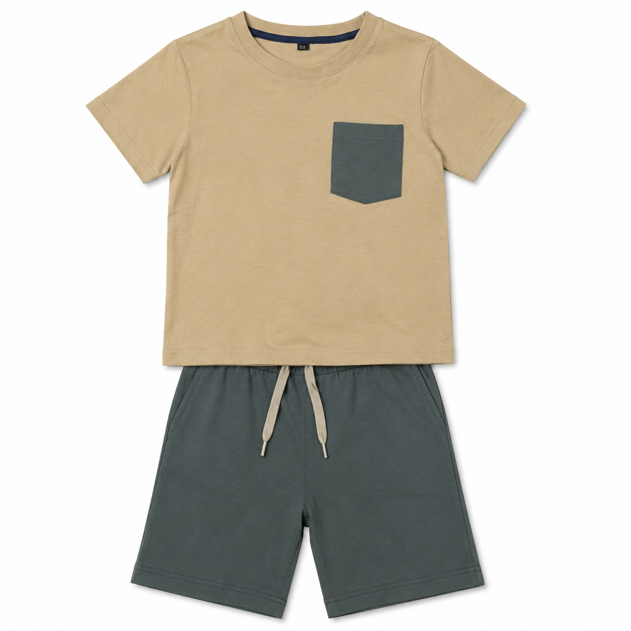 Boys Beige Pocket Shorts Set