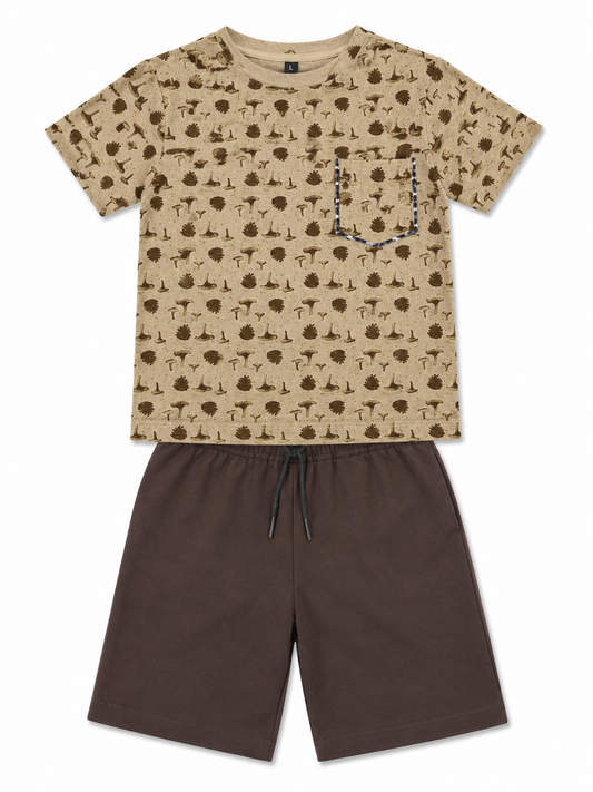 Boys Brown Nature Shorts Set