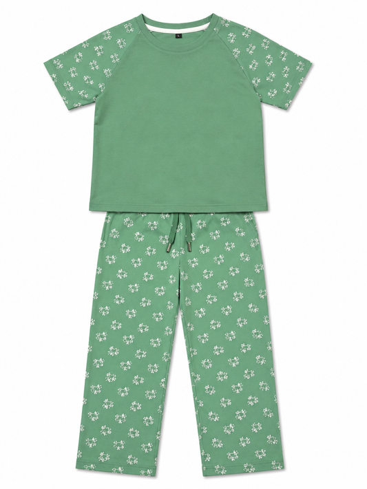 Boys Green Printed Pajama Set