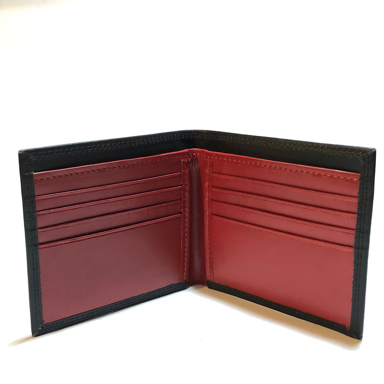Elegant black and red bifold wallet