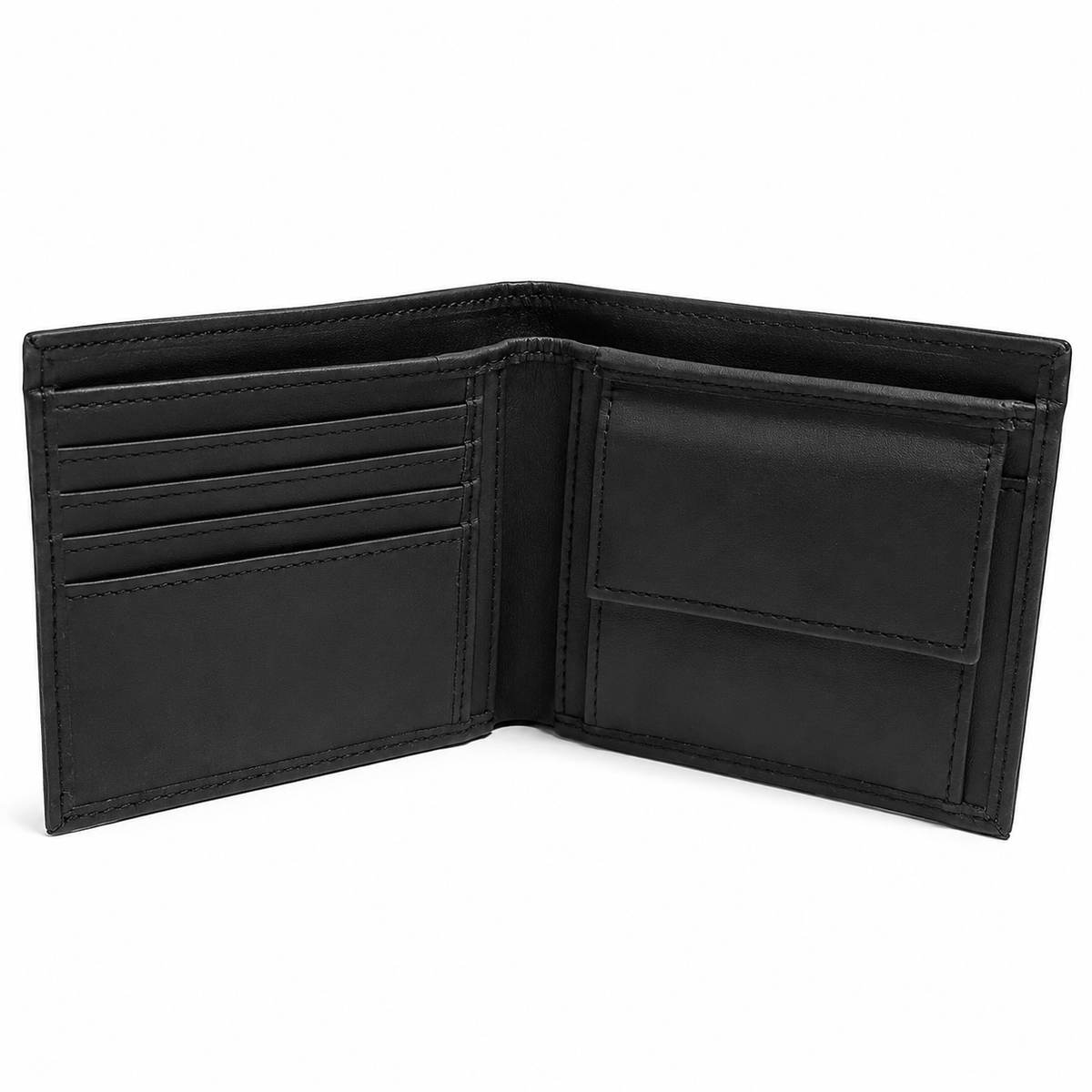 Black leather wallet open