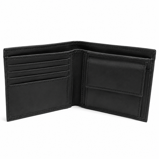 Black leather wallet open