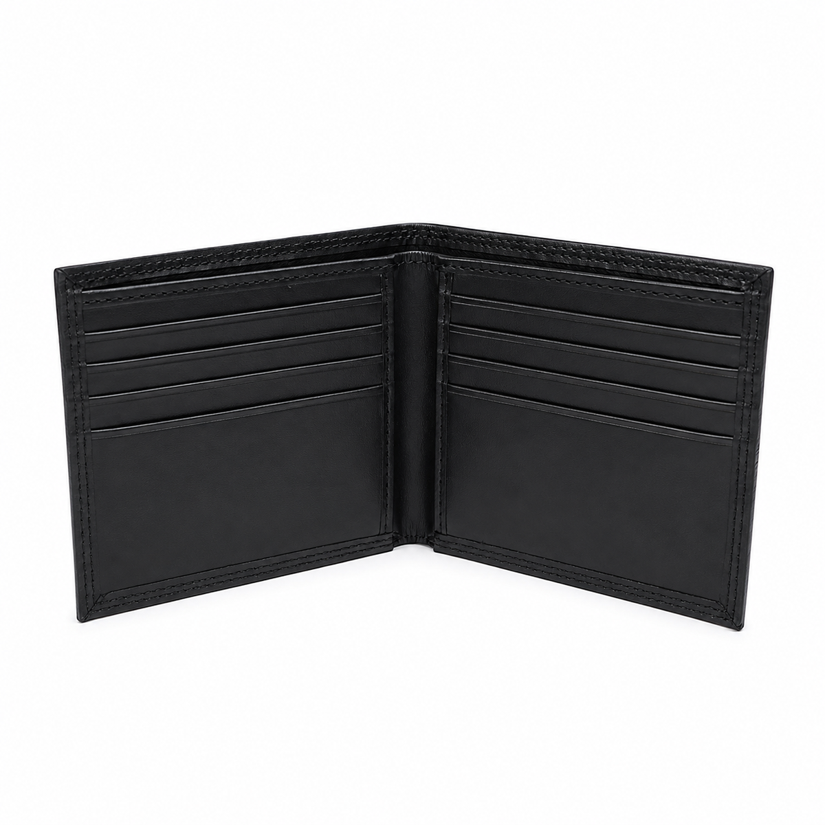 Black leather wallet open 