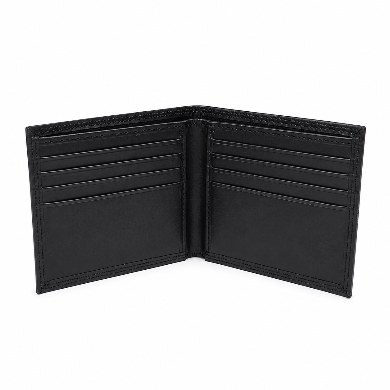 Black leather wallet open 