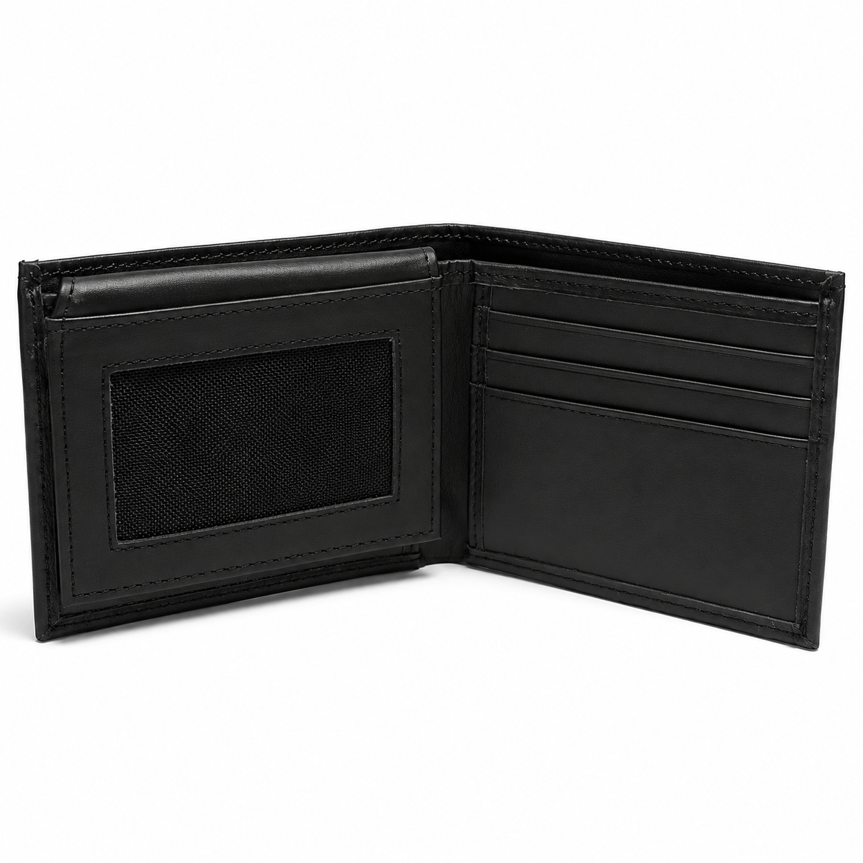 Black leather wallet open