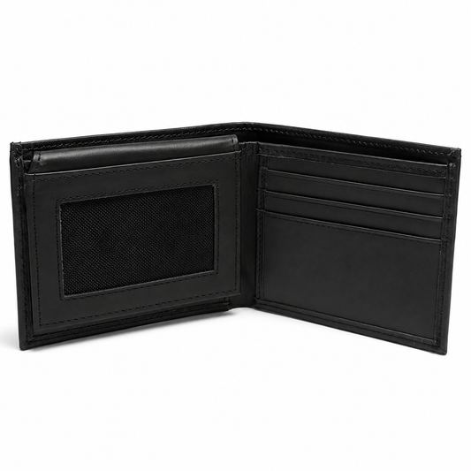 Black leather wallet open