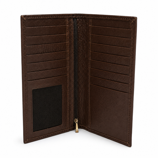 Brown leather wallet with multiple card slots