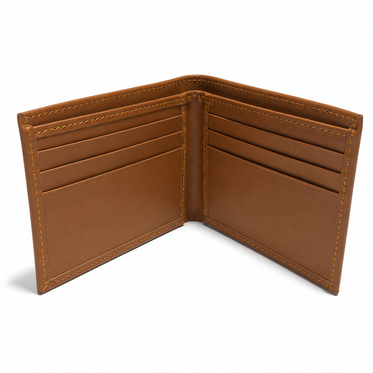 Brown leather bi-fold wallet