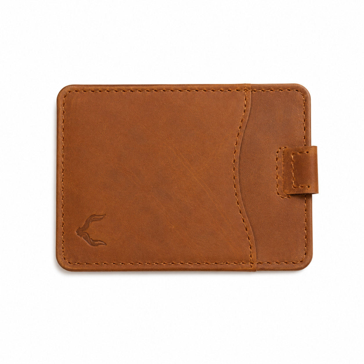 Brown leather wallet with a visible brand logo